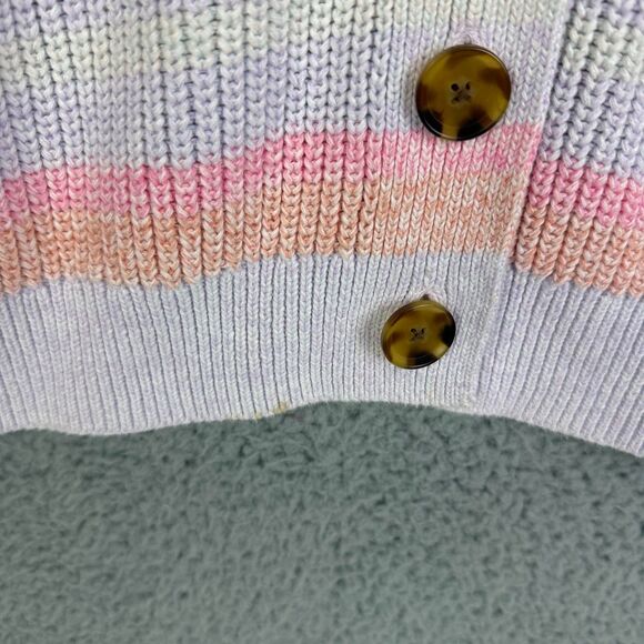 Gap Pastel Rainbow Stripe Chunky Knit V Neck Button Up Cardigan Sweater Small - Picture 3 of 8